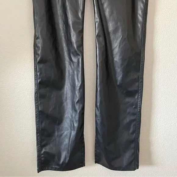 Revice Pants Size 32 Black Vegan Leather Uptown Happy Hour Straight Slit Leg - Picture 11 of 15
